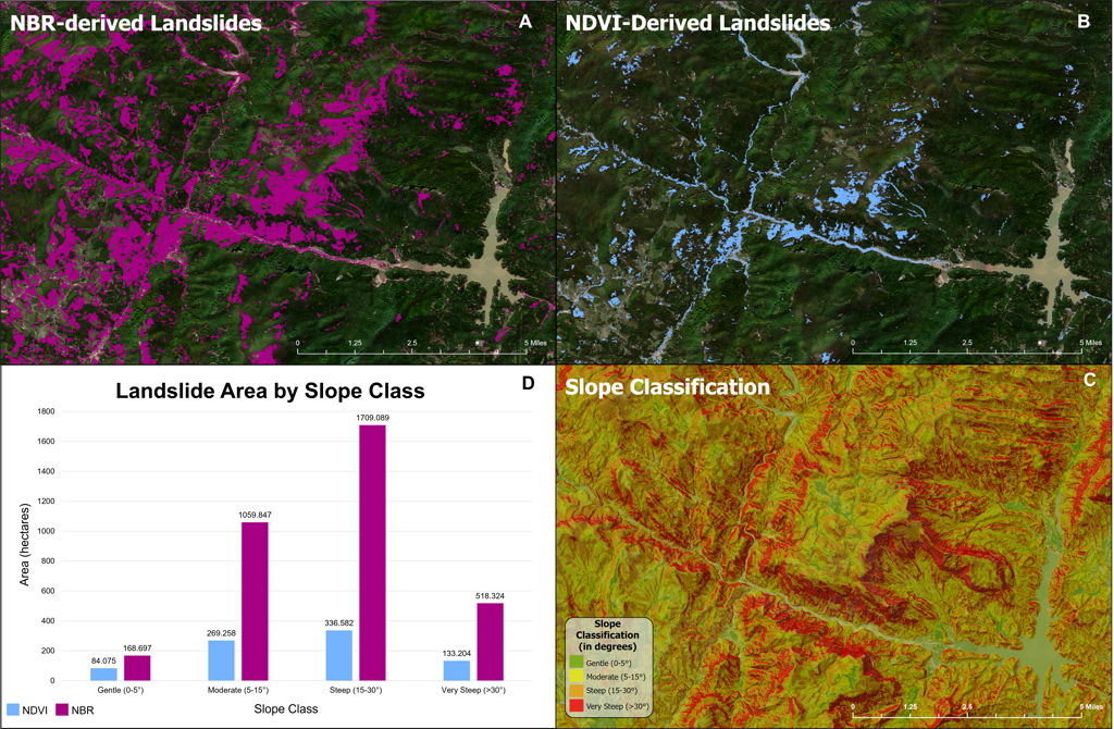 Landslide detection and slope classification results