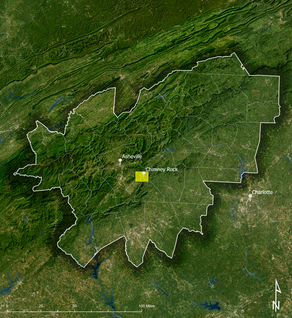 Study area map for Hurricane Helene landslide detection project