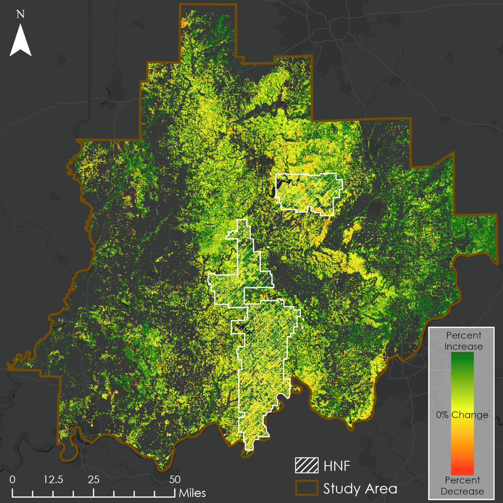 Green Vegetation Fraction forest change map for southern Indiana