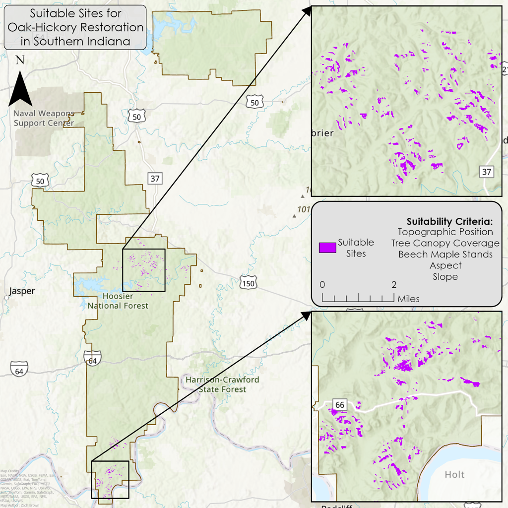 Oak-hickory restoration suitability map for Hoosier National Forest
